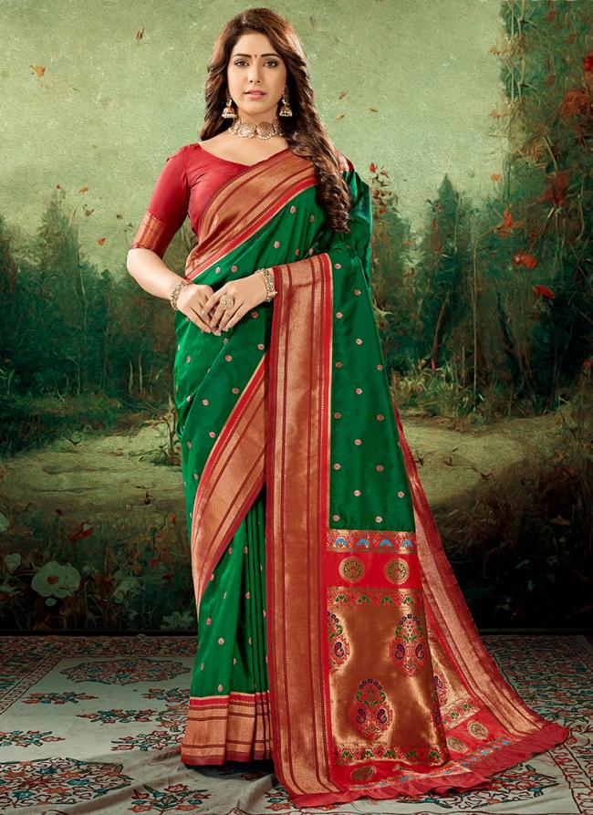 Paithani Silk Green Festival Wear Weaving Saree